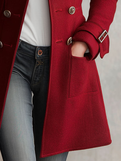 Classic Retro Red Stand-up Collar Double-breasted Coat