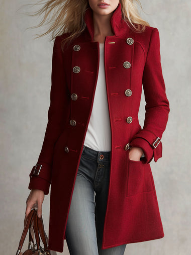 Classic Retro Red Stand-up Collar Double-breasted Coat