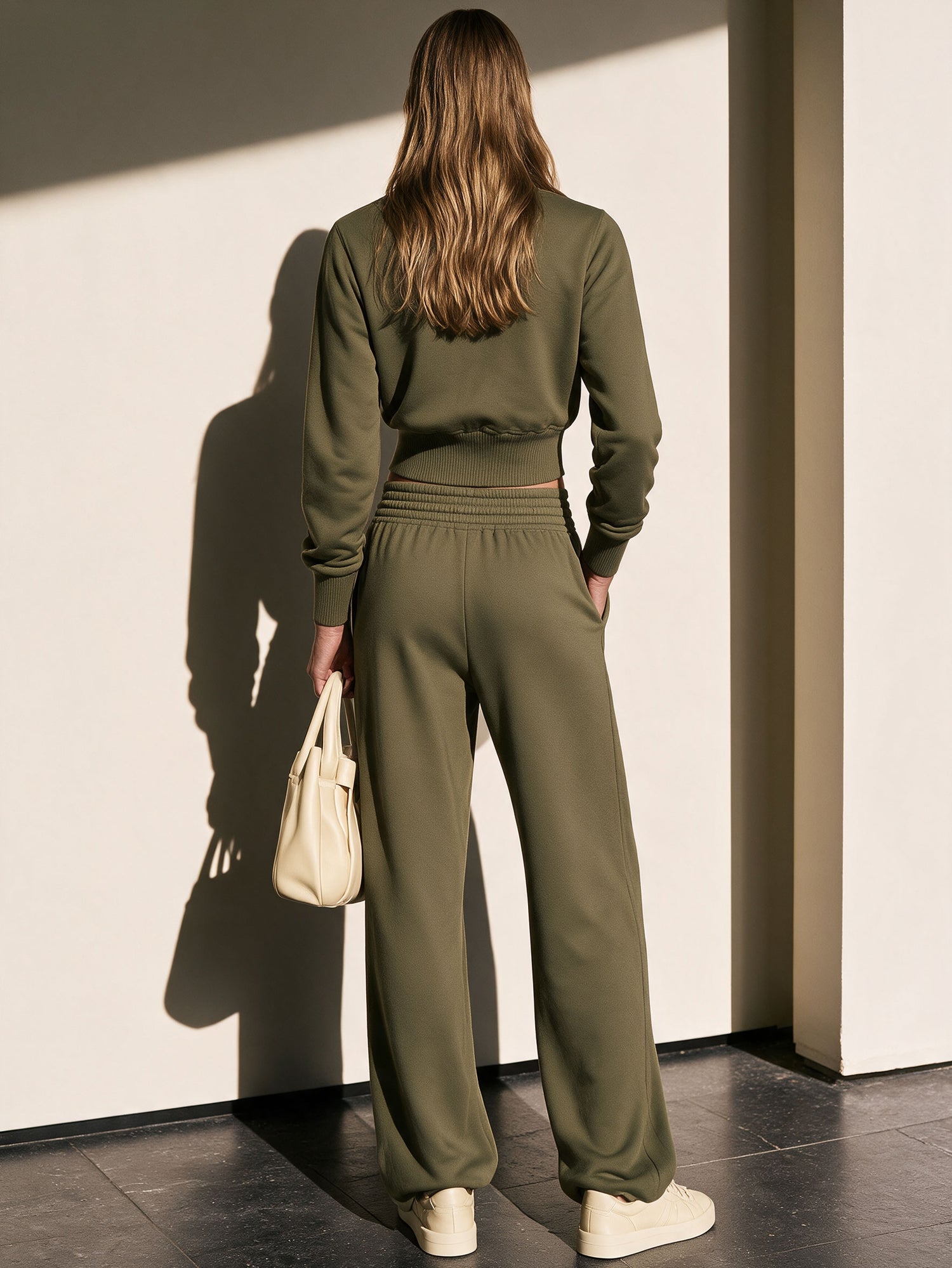 Exquisite And Comfortable Olive Green Zip-up Sweatshirt And Pants Set