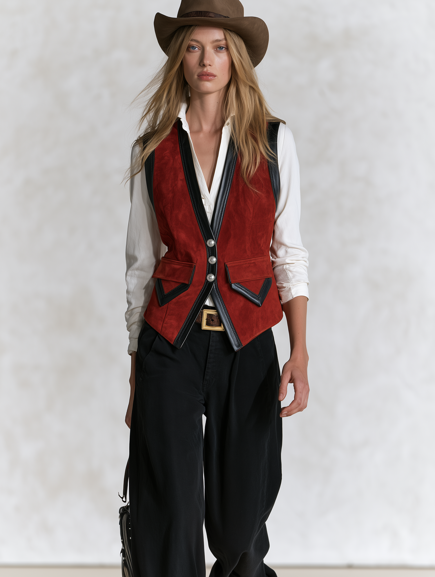 Retro-casual Elegant Red Faux-suede Vest