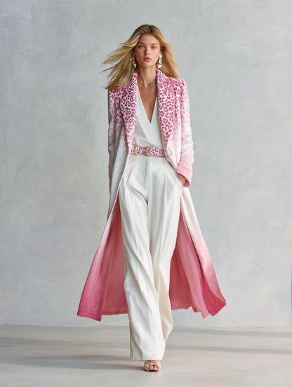 Elegant Ombré Pink Leopard Print Velvet Coat
