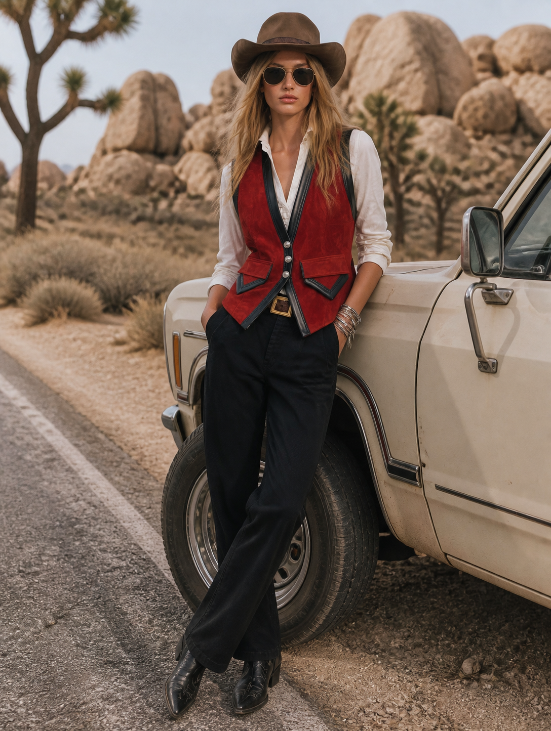 Retro-casual Elegant Red Faux-suede Vest