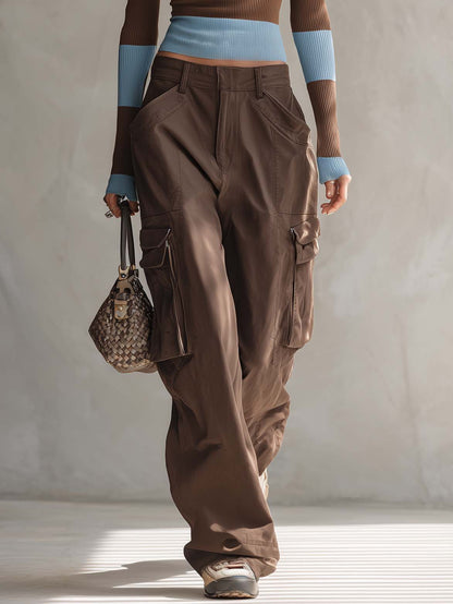 Y2K Retro Striped Cutout Turtleneck Knit Top &amp; Cargo Pants Two Piece Set