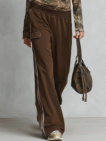 Retro Casual Brown Camouflage Long-Sleeve Hoodie And Jogger Sweatpants Set