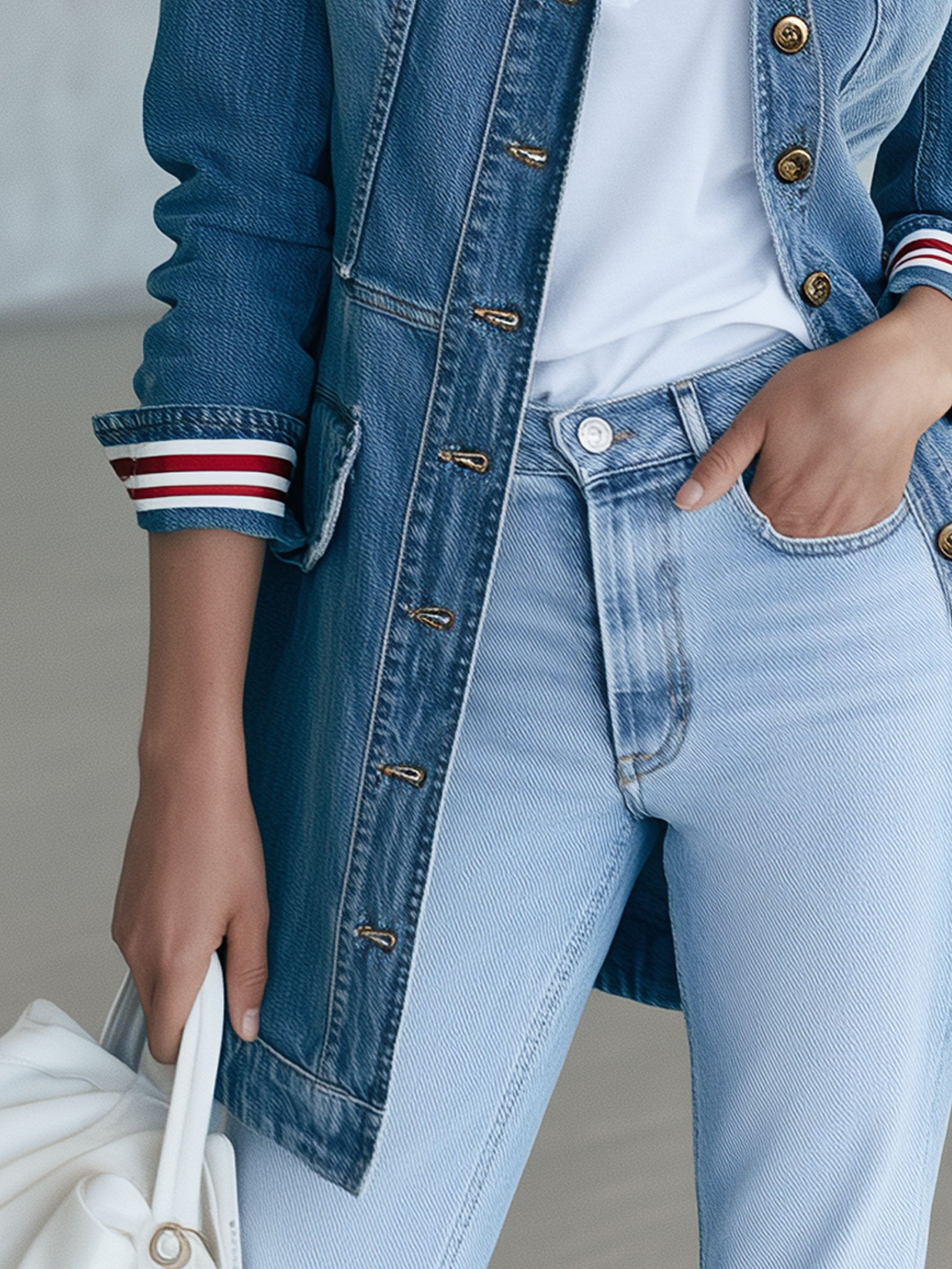Casual Retro Striped Blue Denim Mid-length Coat