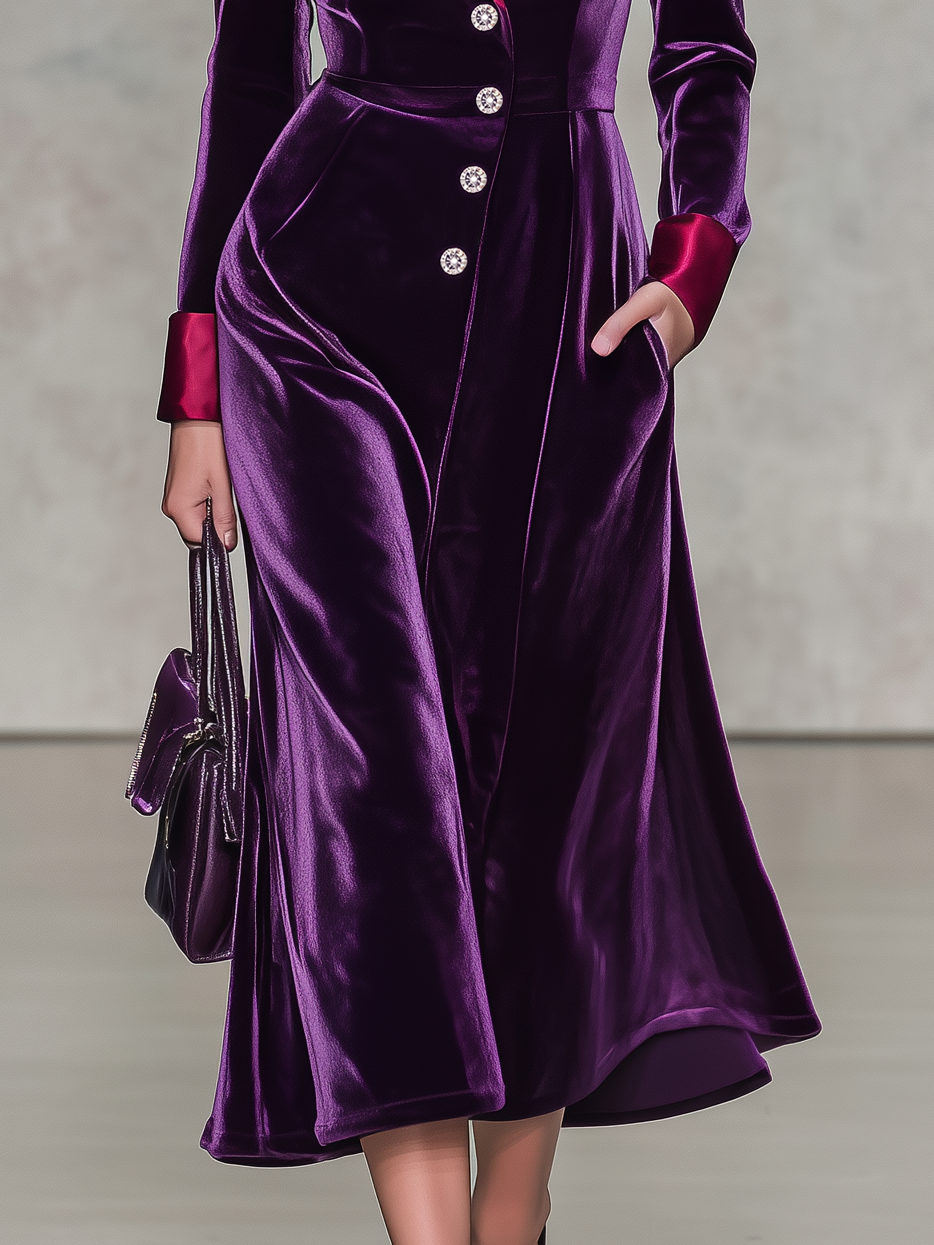 Retro-chic Satin-paneled Velvet Dress