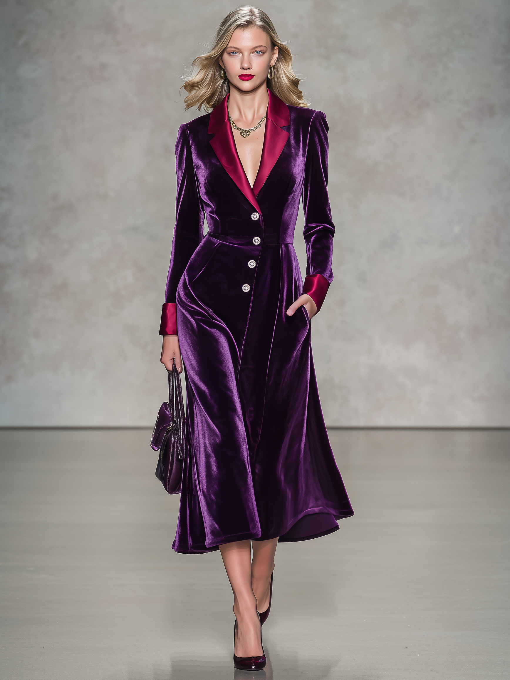 Retro-chic Satin-paneled Velvet Dress