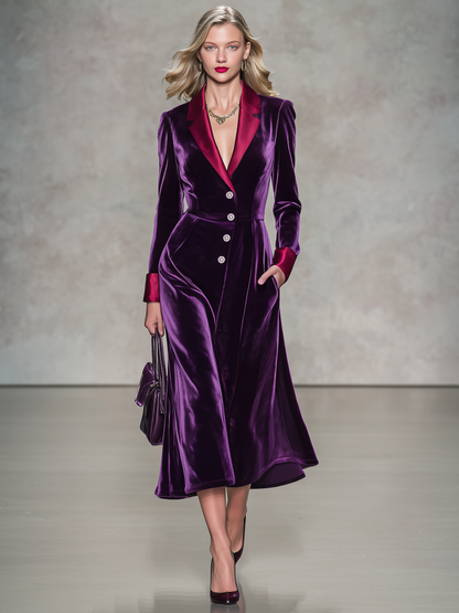 Retro-chic Satin-paneled Velvet Dress