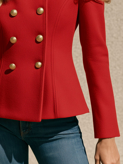 Stylish Retro Faux Fur Collar Red Double-breasted Wool Short Coat