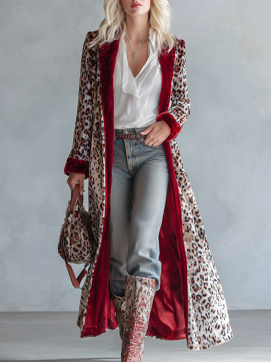 Exquisite Vintage-style Western Leopard-print Velvet Coat