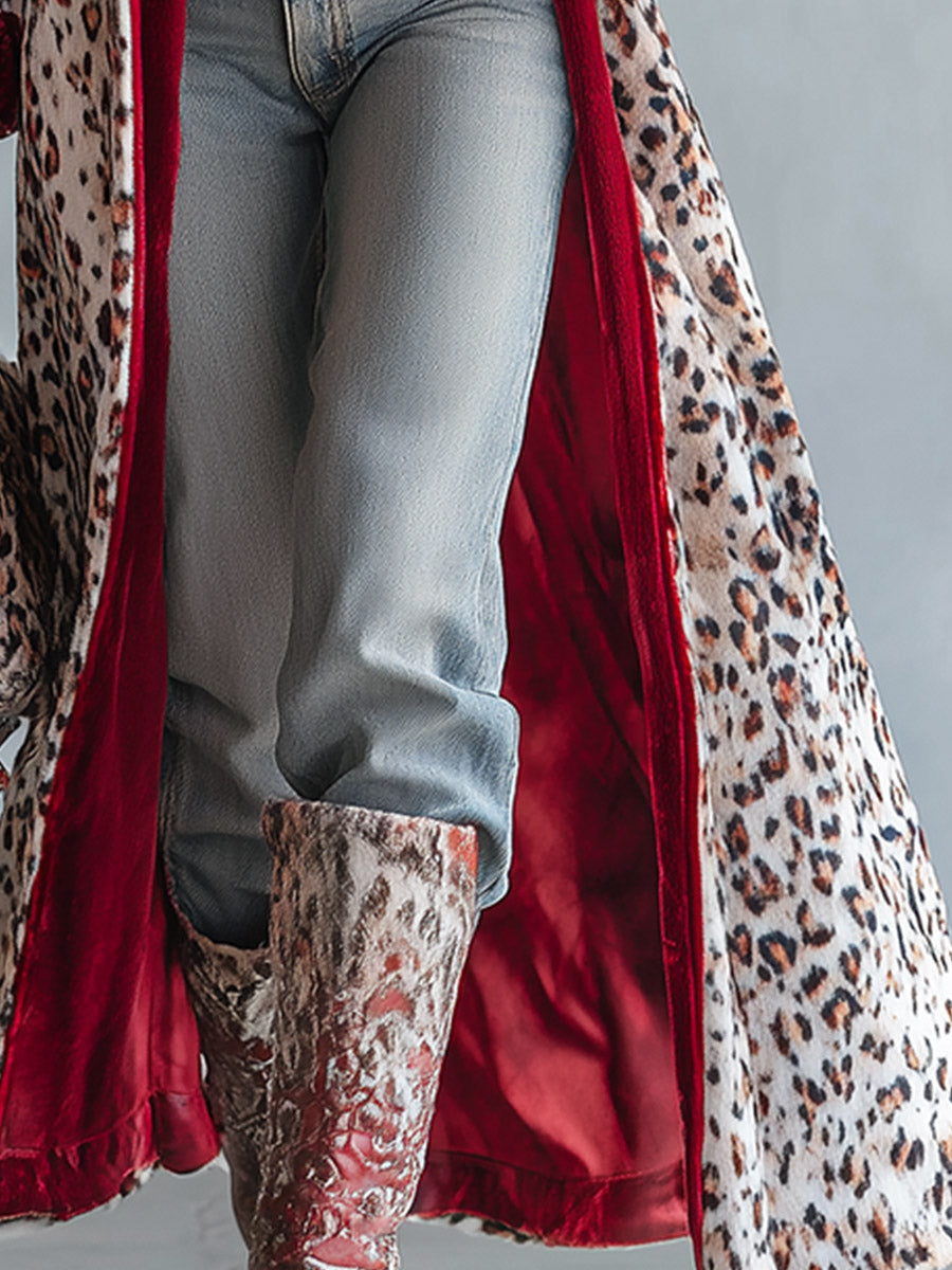 Exquisite Vintage-style Western Leopard-print Velvet Coat