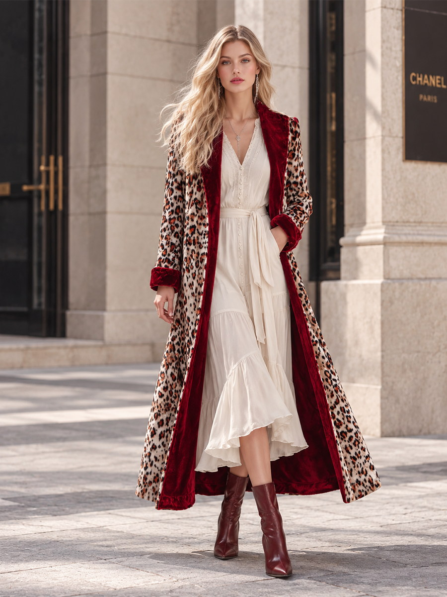 Exquisite Vintage-style Western Leopard-print Velvet Coat