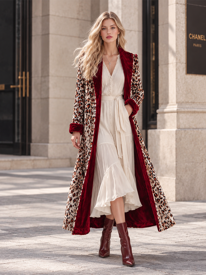Exquisite Vintage-style Western Leopard-print Velvet Coat