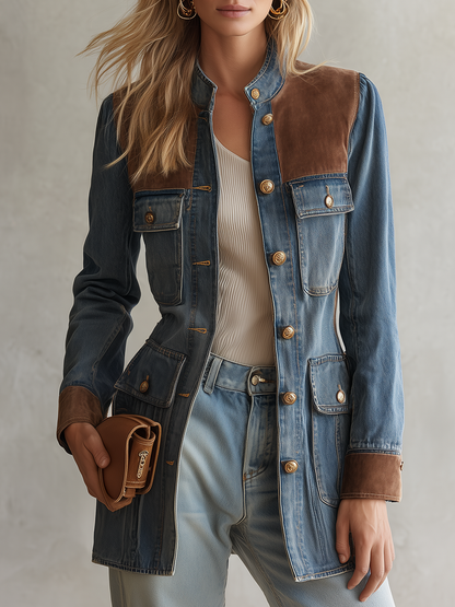 Women’s Denim Utility Jacket With Suede Trim