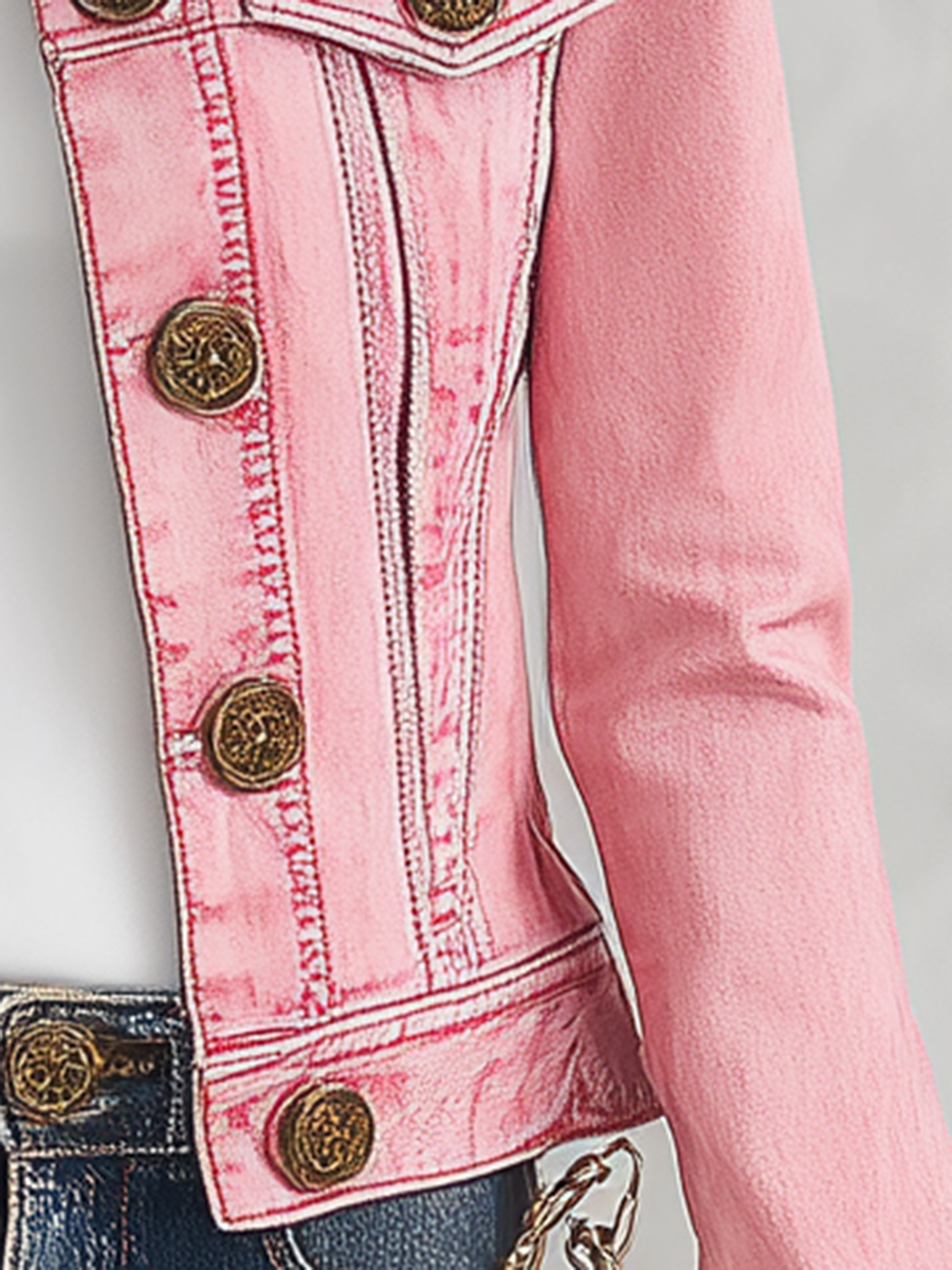 Pink Cropped Denim Jacket For Women