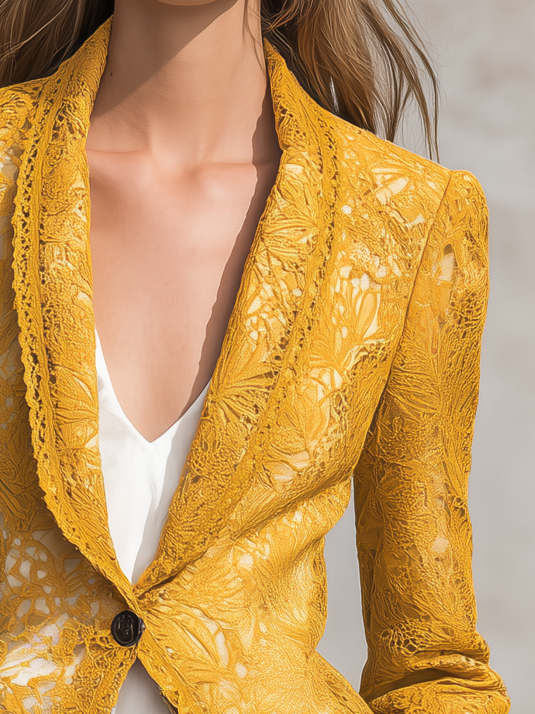 Vintage-style Casual-elegant Blazer With A Small Lace Lapel