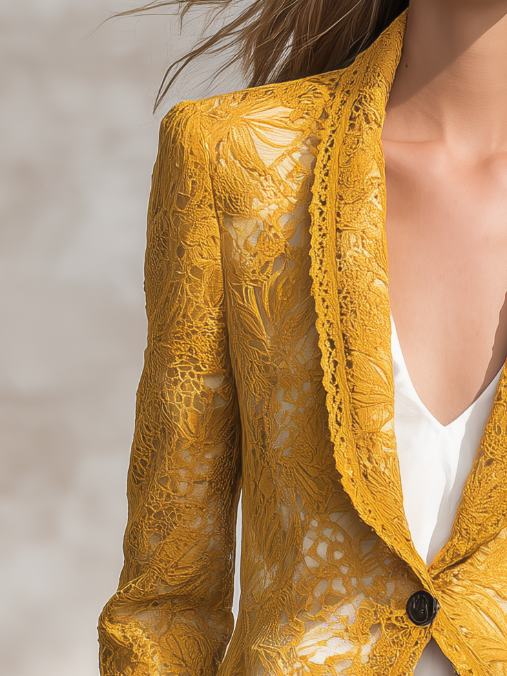 Vintage-style Casual-elegant Blazer With A Small Lace Lapel