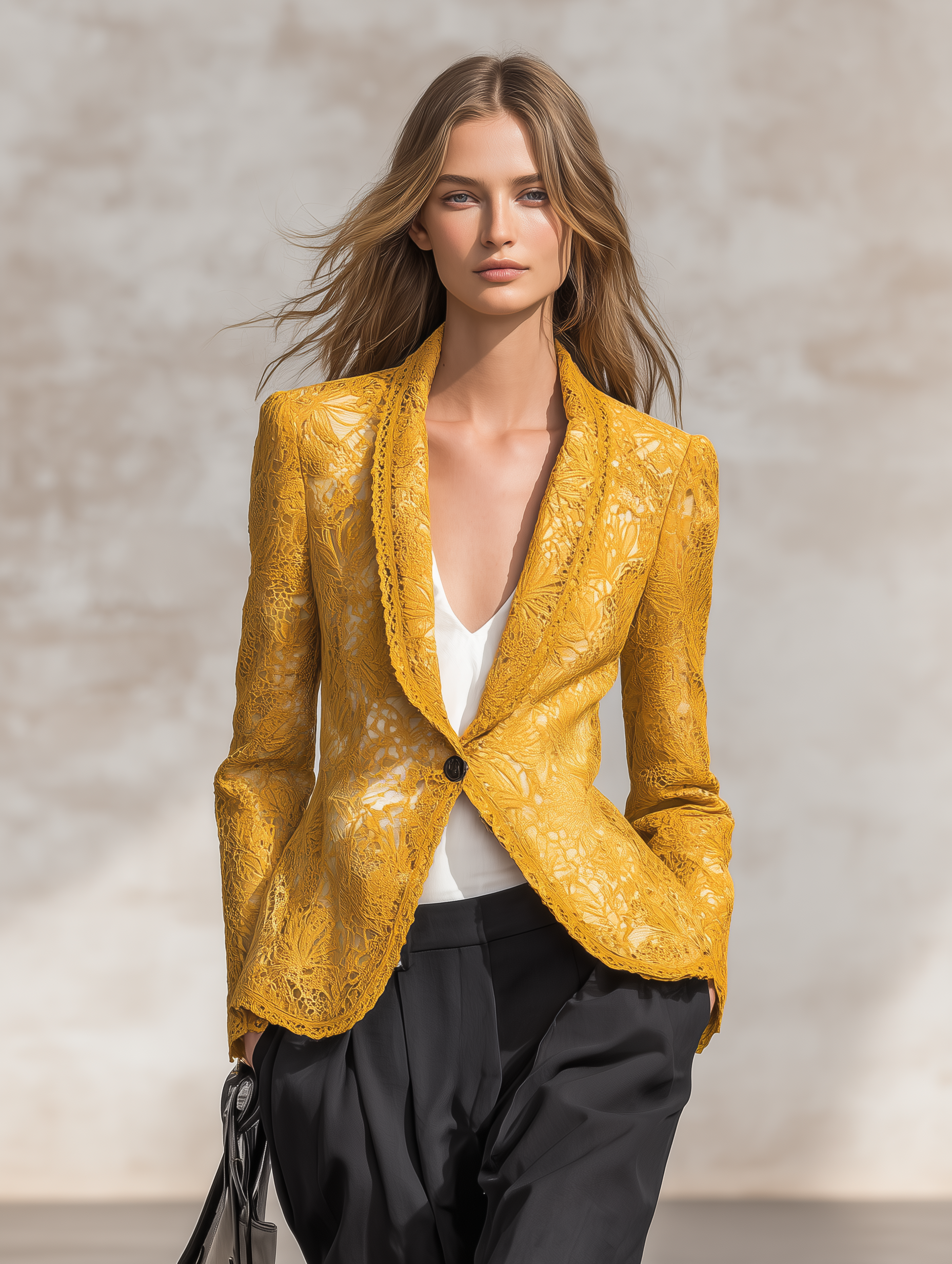 Vintage-style Casual-elegant Blazer With A Small Lace Lapel