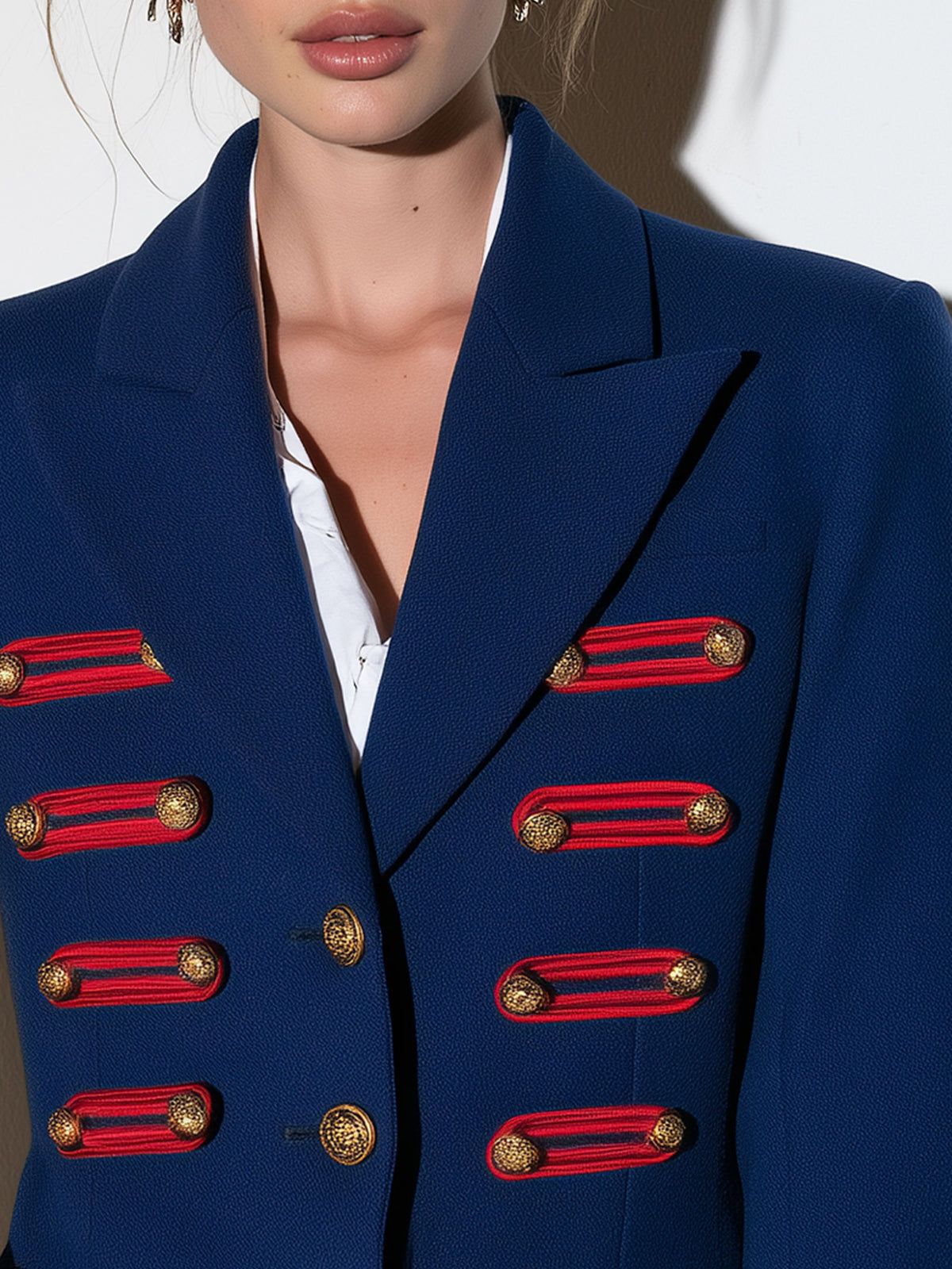 Military Officer Retro Red Striped Gold Button Royal Blue Blazer