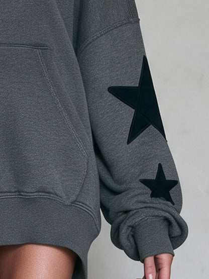 Casual Retro Star Appliqué Gray Cotton Mini Dress