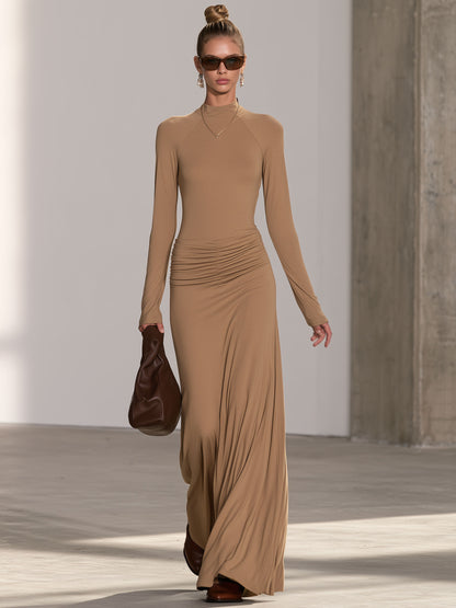 Elegant And Stylish Low-waisted Pleated Long-sleeved Maxi Dress