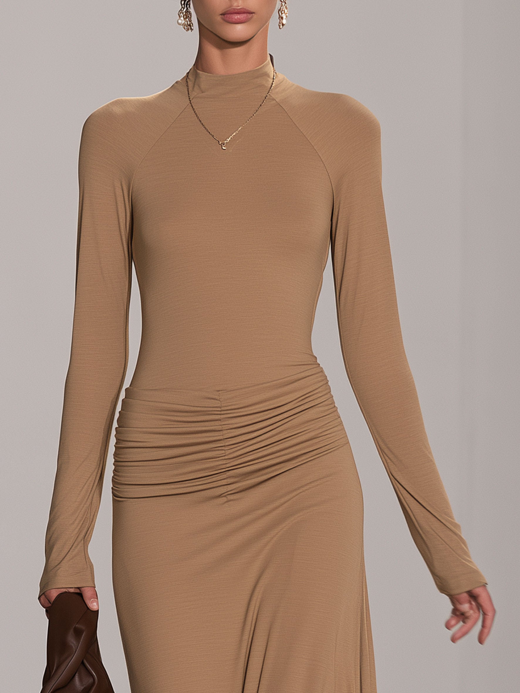 Elegant And Stylish Low-waisted Pleated Long-sleeved Maxi Dress