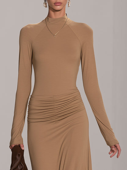 Elegant And Stylish Low-waisted Pleated Long-sleeved Maxi Dress