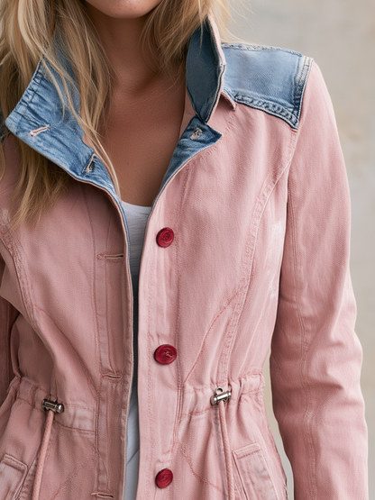 Women’s Pink Longline Denim Jacket With Drawstring Waist