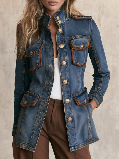 Women’s Western Utility Denim Jacket With Gold Buttons