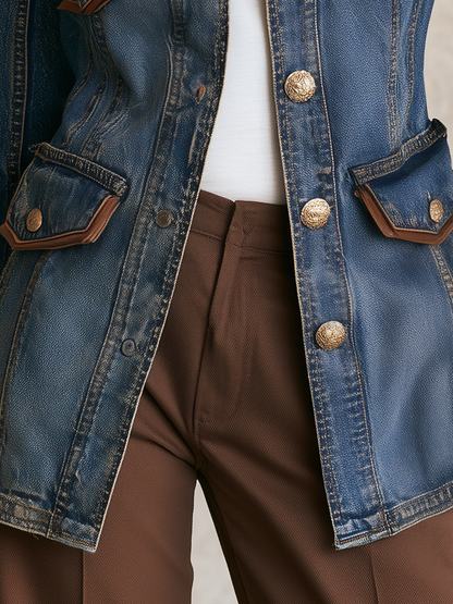 Women’s Western Utility Denim Jacket With Gold Buttons