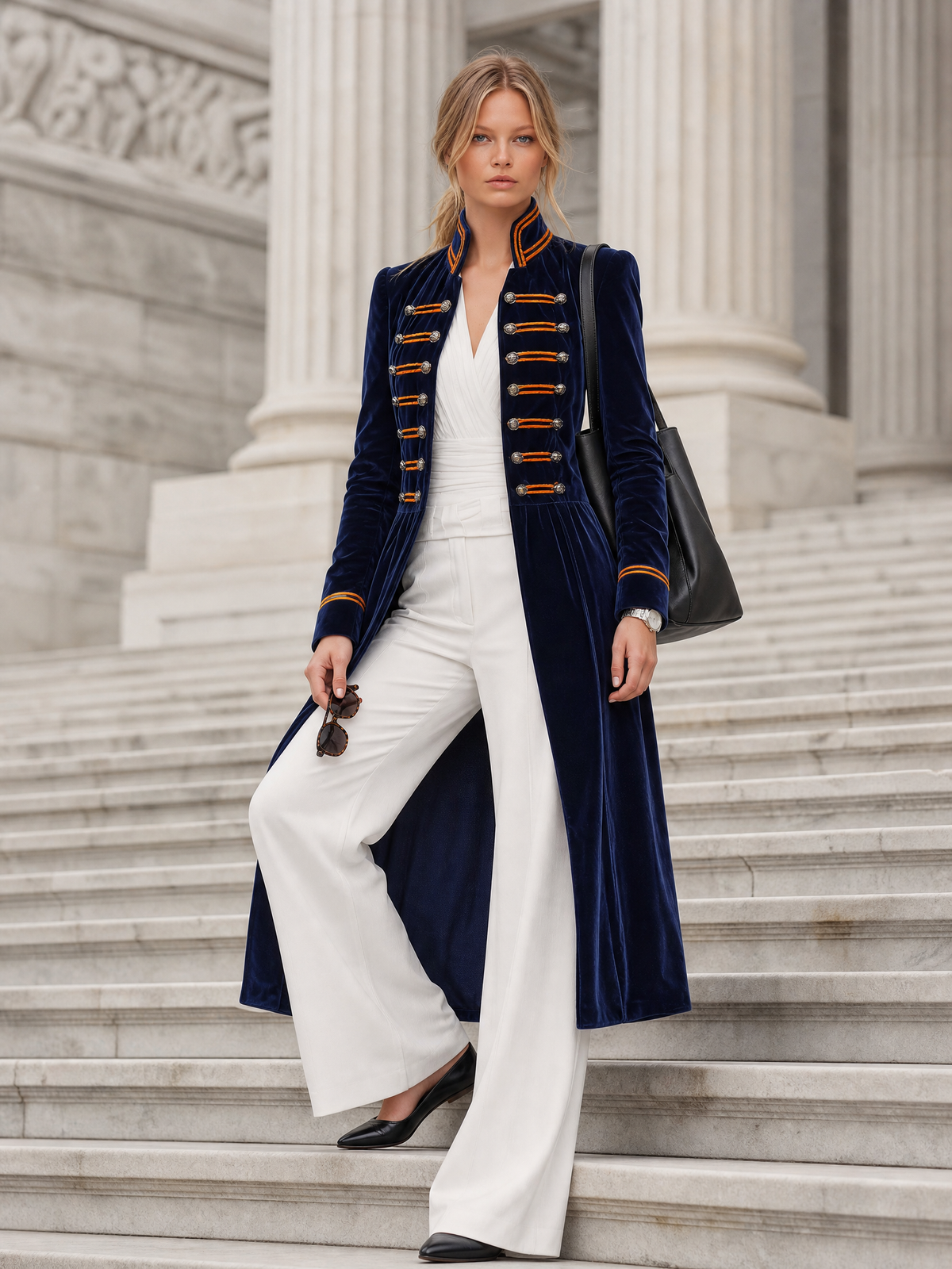 Retro-casual Military-style Color-block Velvet Coat