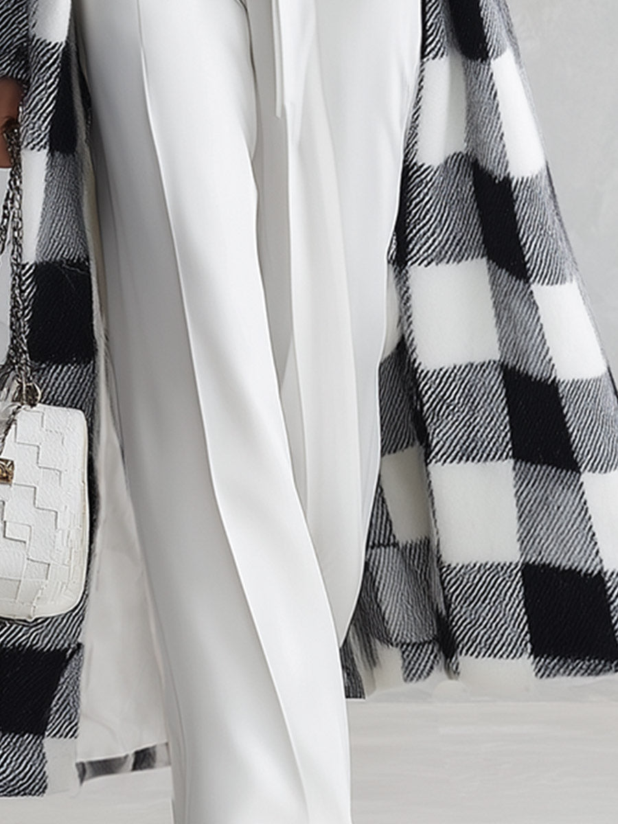 Classic Elegant Checked Lapel Coat