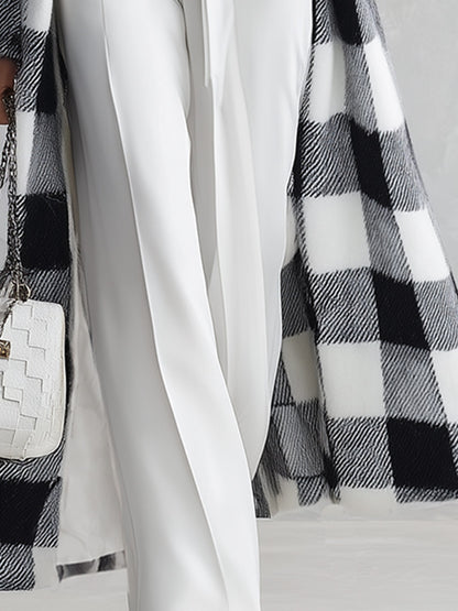 Classic Elegant Checked Lapel Coat