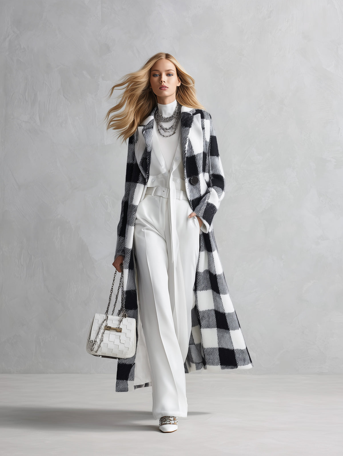 Classic Elegant Checked Lapel Coat