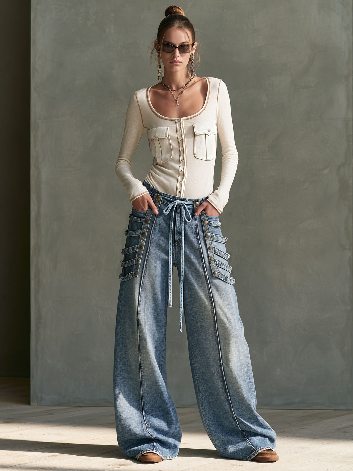 Casual And Stylish Workwear Off-white Long-sleeved T-shirt