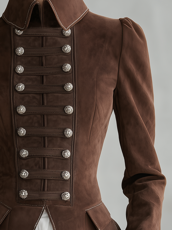 Retro-casual Military-style Double-breasted Faux Suede Jacket