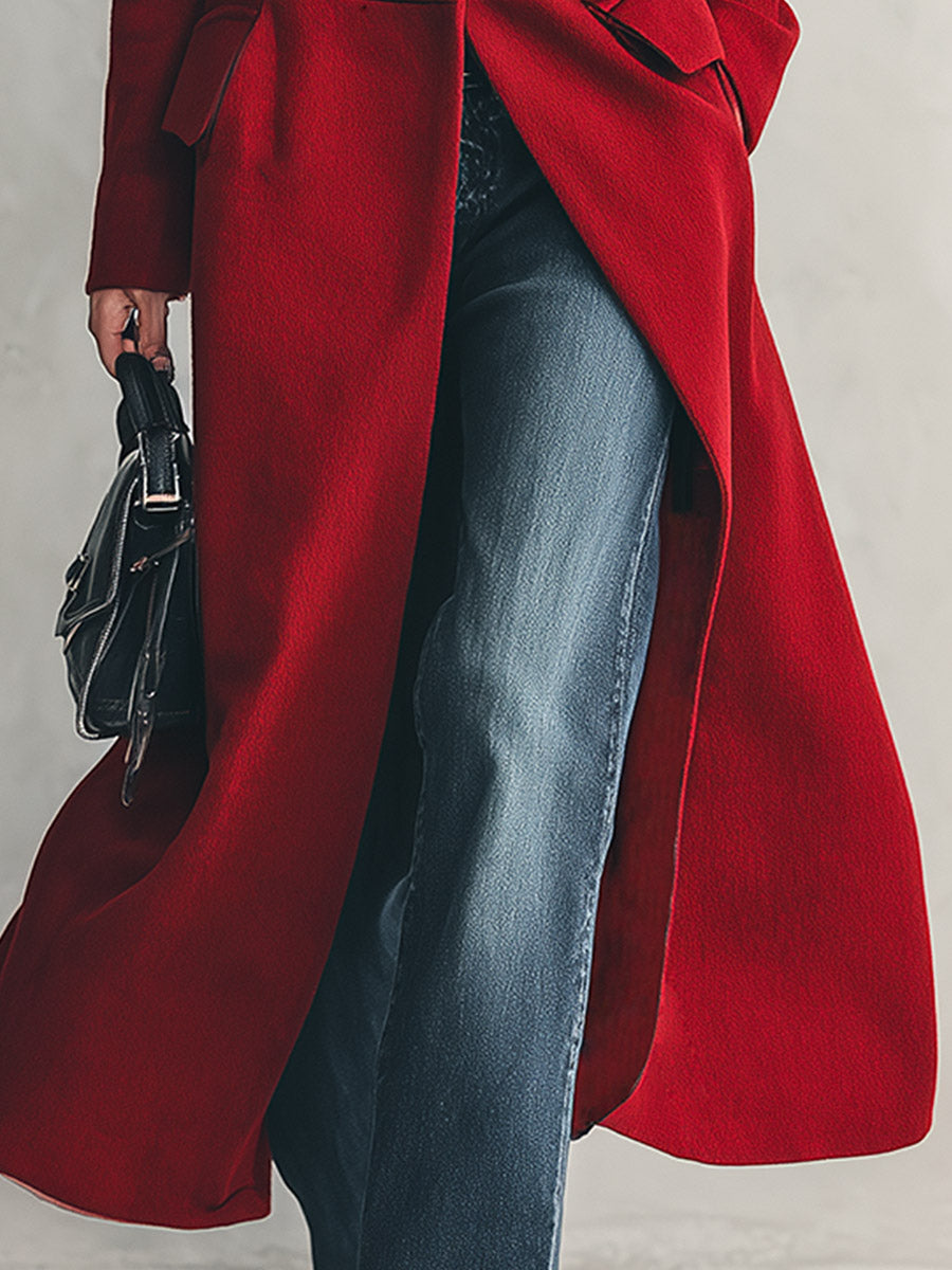 Vintage Double-breasted Pearl-button Lapel Red Coat