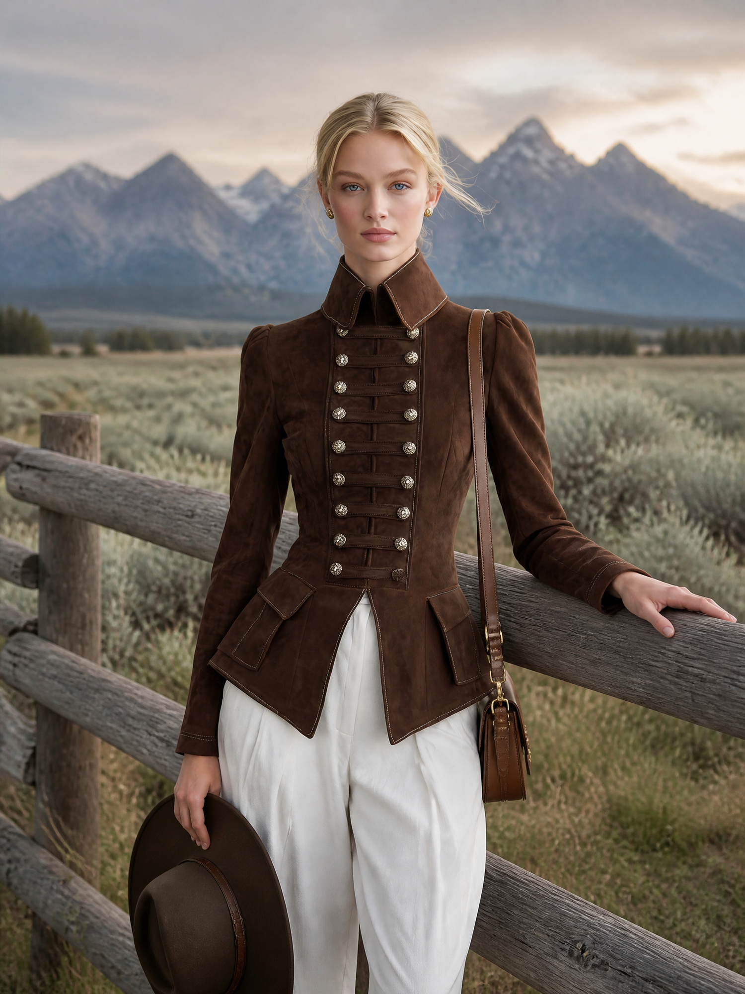 Retro-casual Military-style Double-breasted Faux Suede Jacket