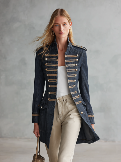 Women’s Denim Military Jacket With Gold Trim