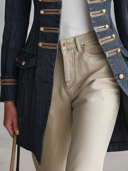 Women’s Denim Military Jacket With Gold Trim