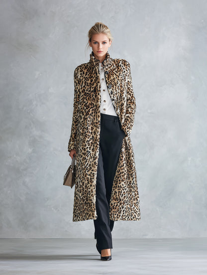 Premium Faux Short-Pile Leopard Print Stand-Collar Coat