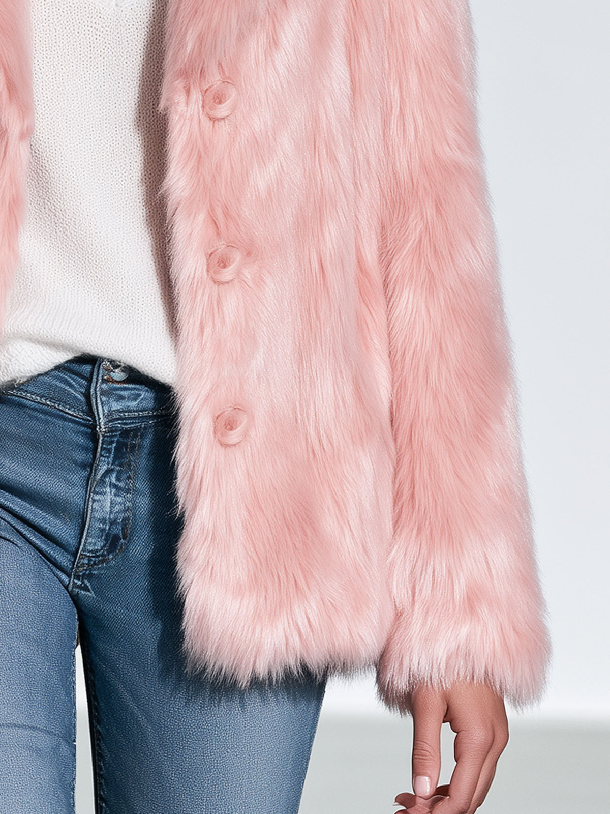 Simple And Stylish Pink Faux Fur Coat