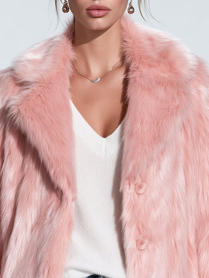 Simple And Stylish Pink Faux Fur Coat