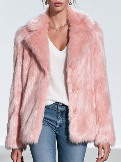 Simple And Stylish Pink Faux Fur Coat