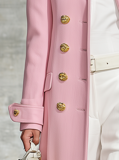 Pink Stand-collar Wool-blend Coat With A Retro Casual And Elegant Style