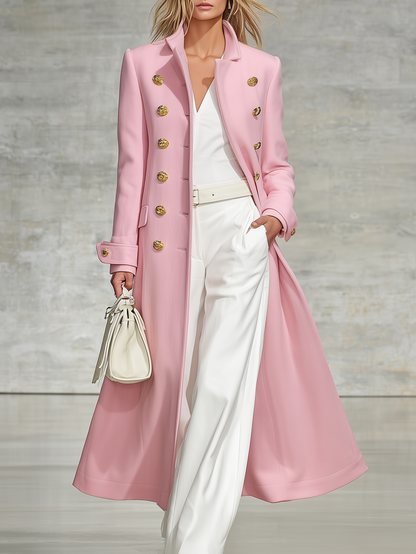 Pink Stand-collar Wool-blend Coat With A Retro Casual And Elegant Style