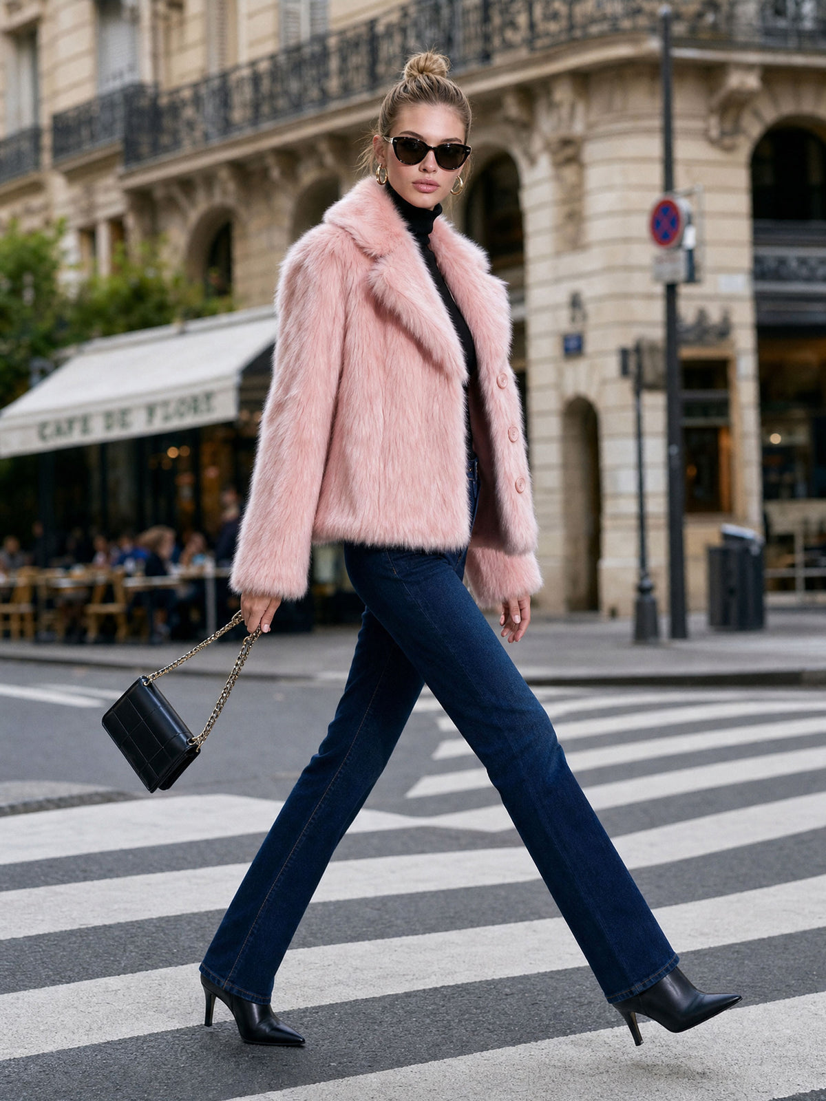 Simple And Stylish Pink Faux Fur Coat