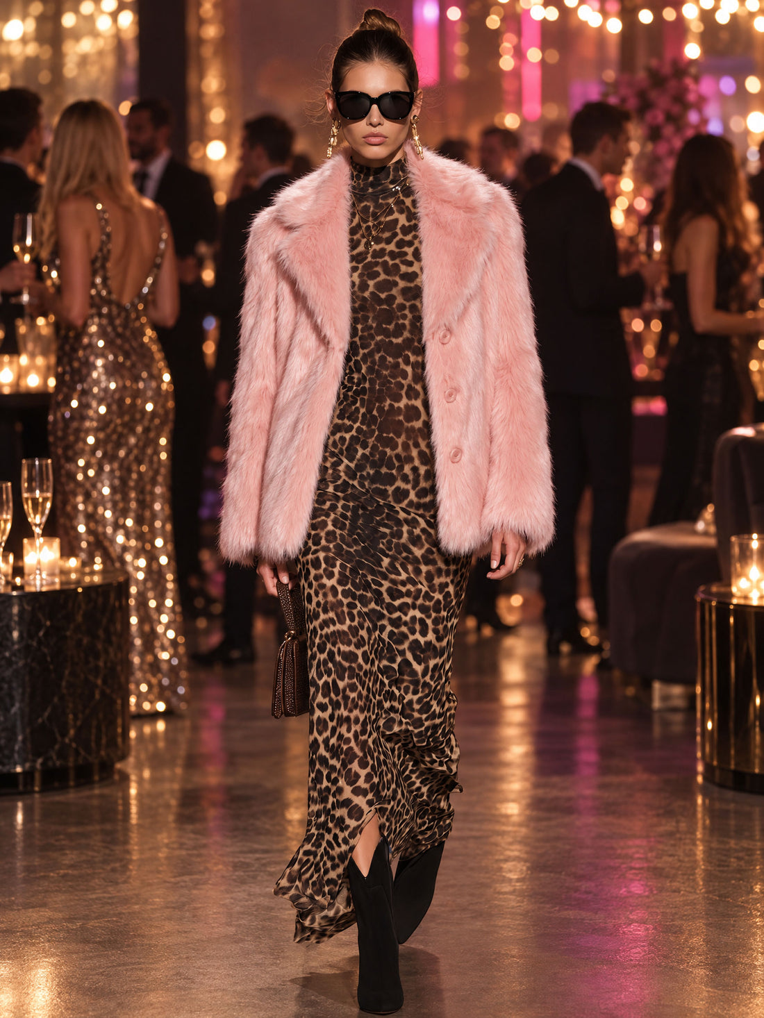 Simple And Stylish Pink Faux Fur Coat