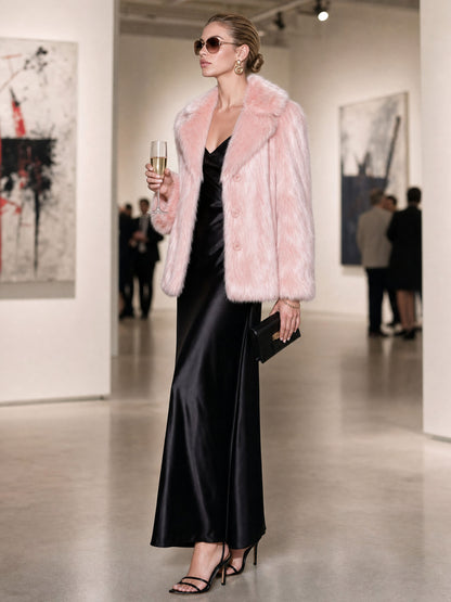 Simple And Stylish Pink Faux Fur Coat