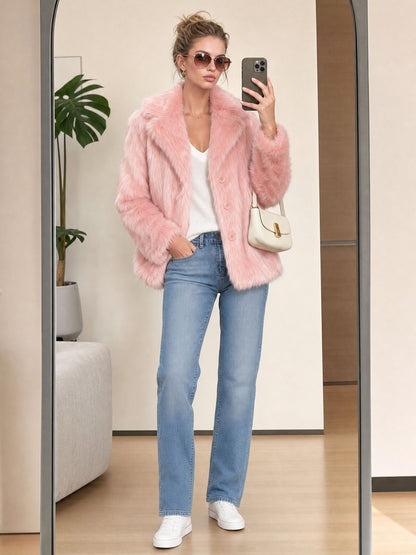 Simple And Stylish Pink Faux Fur Coat